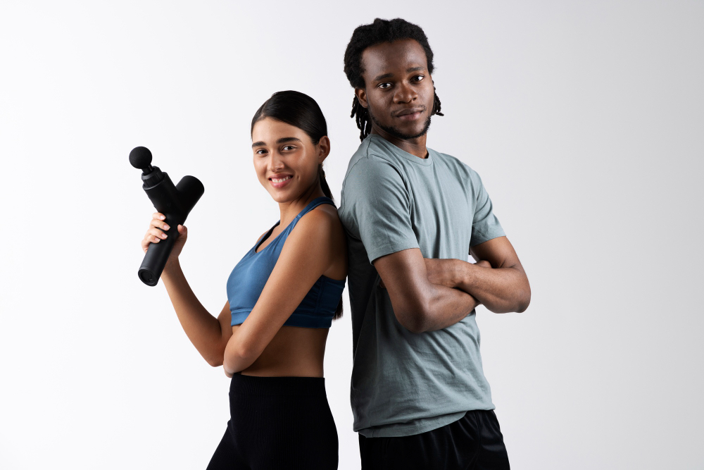 People exercising with fitness equipment
